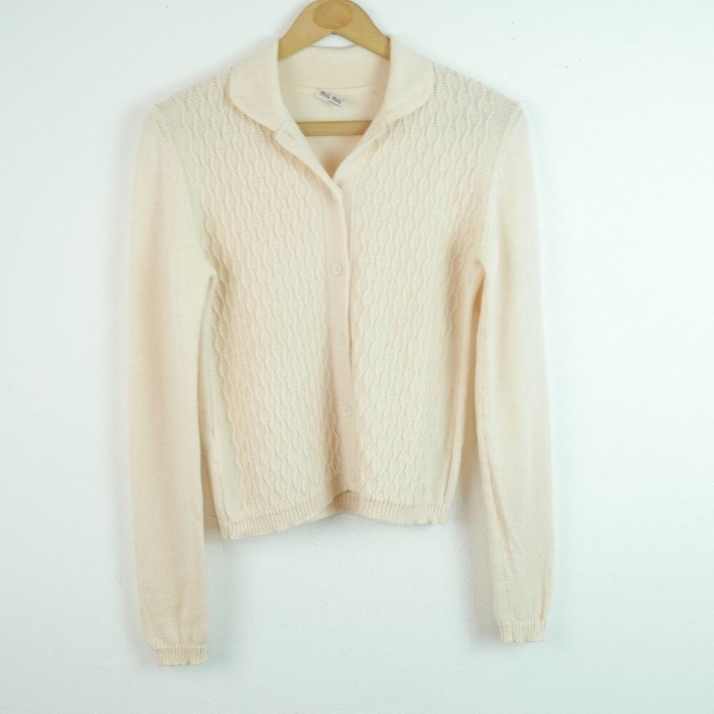 Miu Miu Wool Cardigan Size 38 2 Peter Pan Collar Textured Knit Twee Cream Preppy